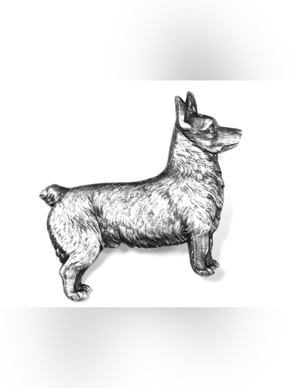 Silver Corgi Dog Figurine Pin - Silver Color